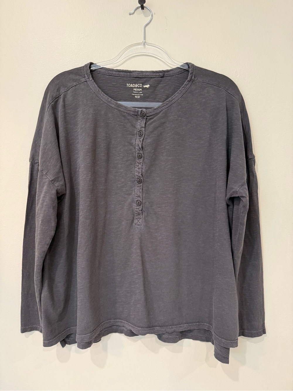 Toad&Co Charcoal Grey Organic Cotton Slub Long Sleeve Henley Shirt Size M